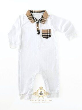 NWT Cute Boys One-piece Bodysuit Oxford Rompers Long Sleeve Plaid White 9-12M